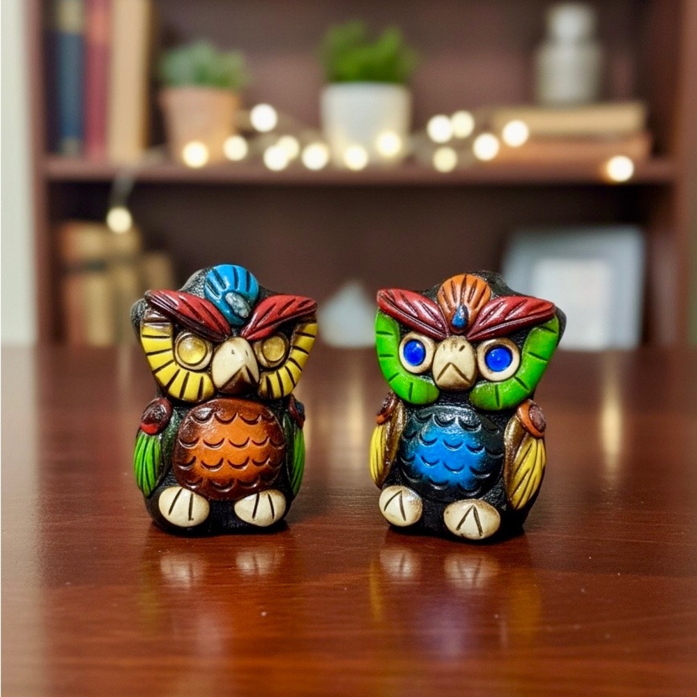 Colorful Mini Aztec Owl Whistles Set of 2